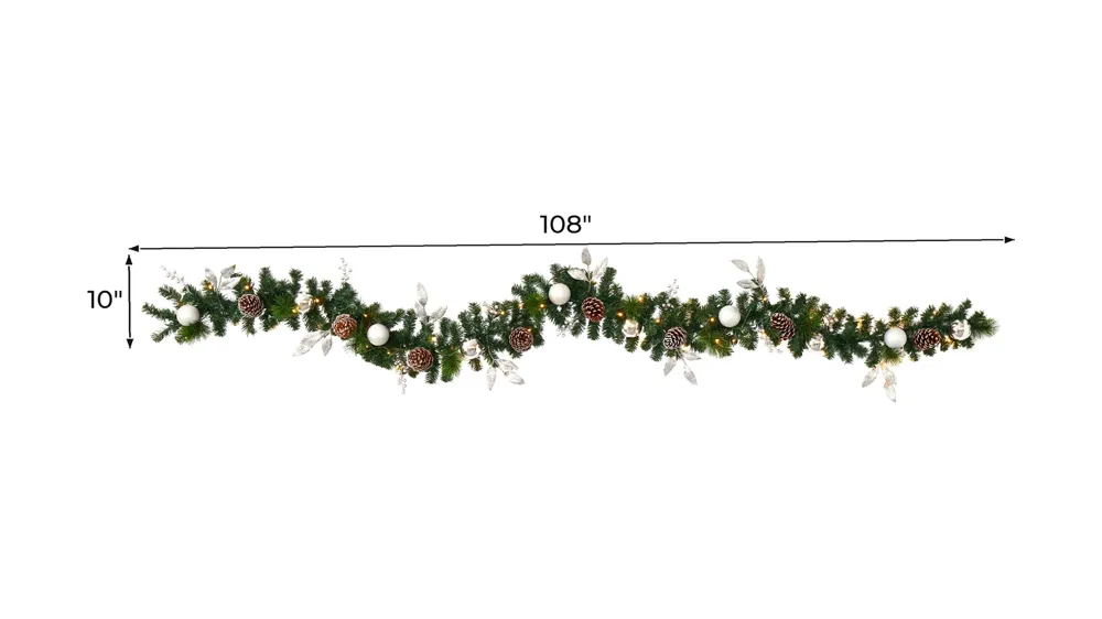 9ft. Ornament and Pinecone Artificial Christmas Garland with 50 Clear LED Lights Dimensions