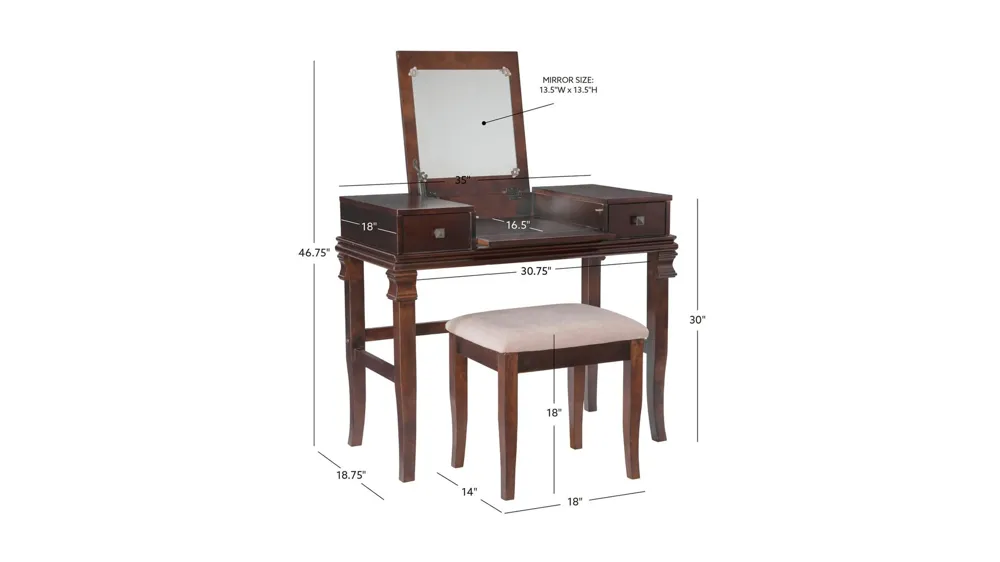 Angela Vanity Set Dimensions