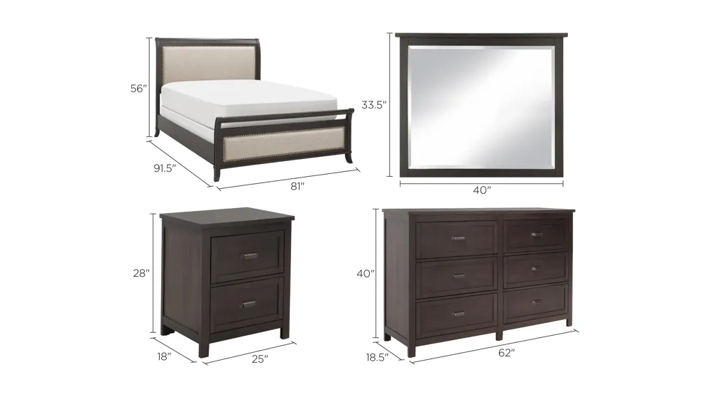 Union City 4-pc. Upholstered Bedroom Set Dimensions