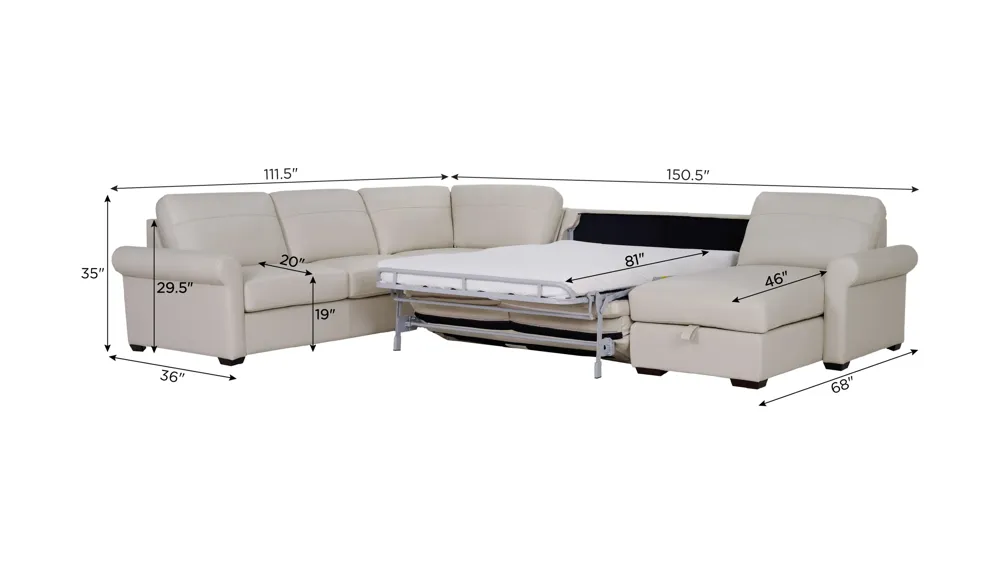 Harley 5-pc. Leather Sectional Dimensions