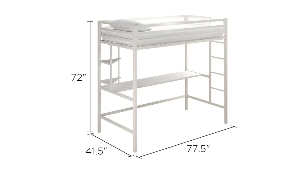Novogratz Maxwell Loft Bed with Desk & Shelves Dimensions