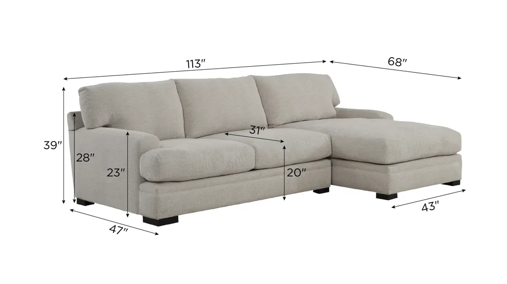 Bayside 2-pc. Sofa Chaise Dimensions