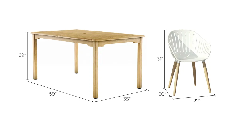 Amazonia Outdoor 5-pc. Rectangular Patio Dining Table Set w/ Eucalyptus Chairs Dimensions
