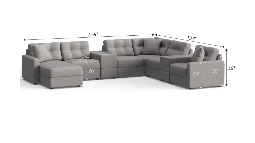 ModularOne 8-pc. Sectional w/One Power Console Dimensions