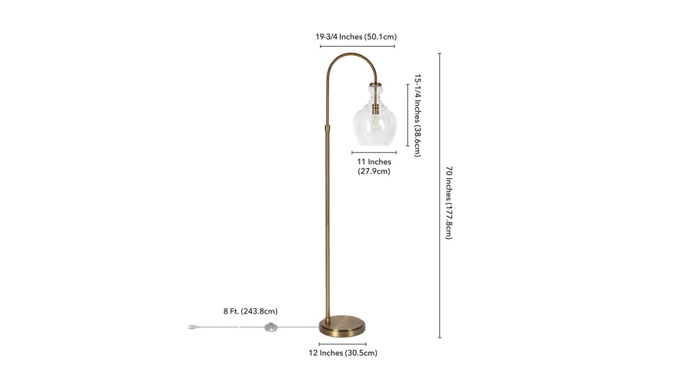 Nadire Seeded Glass Arc Floor Lamp Dimensions
