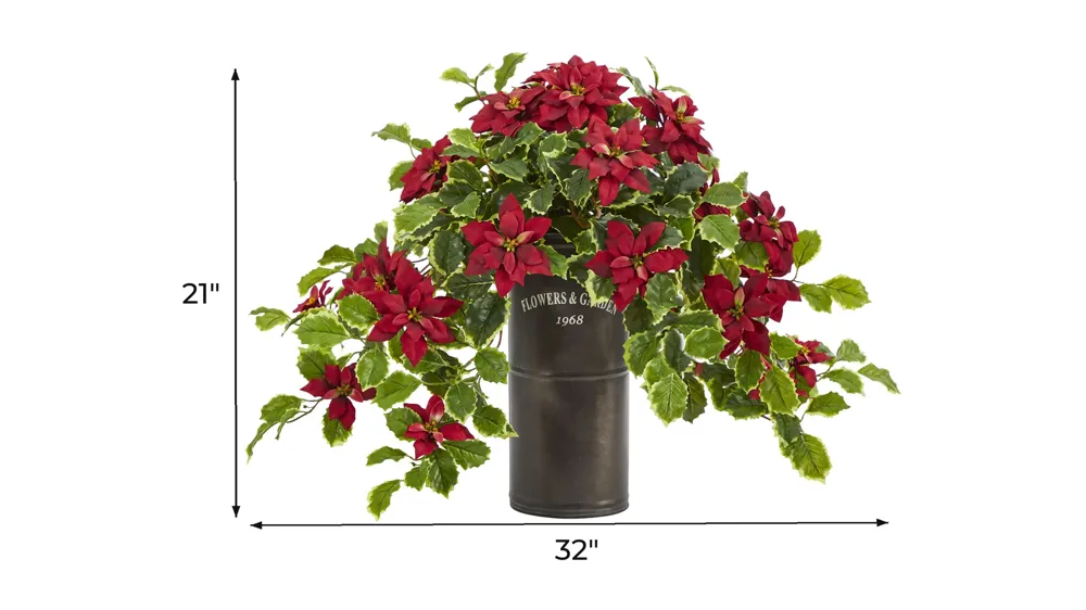21in. Poinsettia and Variegated Holly Artificial Plant Dimensions