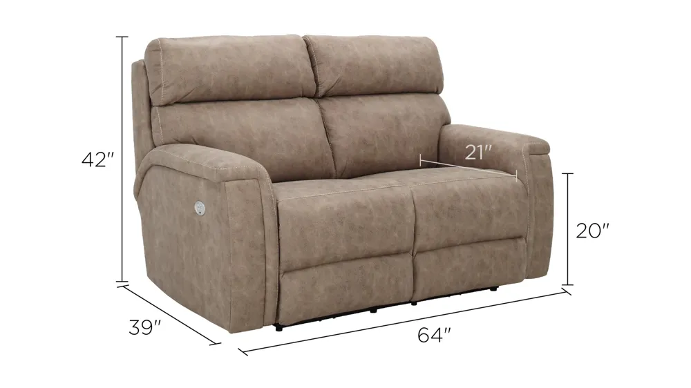 Blake Microfiber Power Loveseat w/ Power Headrest Dimensions