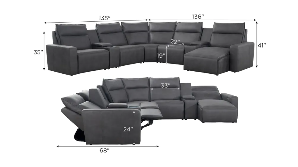 ModularTwo 7-pc. Dual Power Sectional w/ Media Console Dimensions