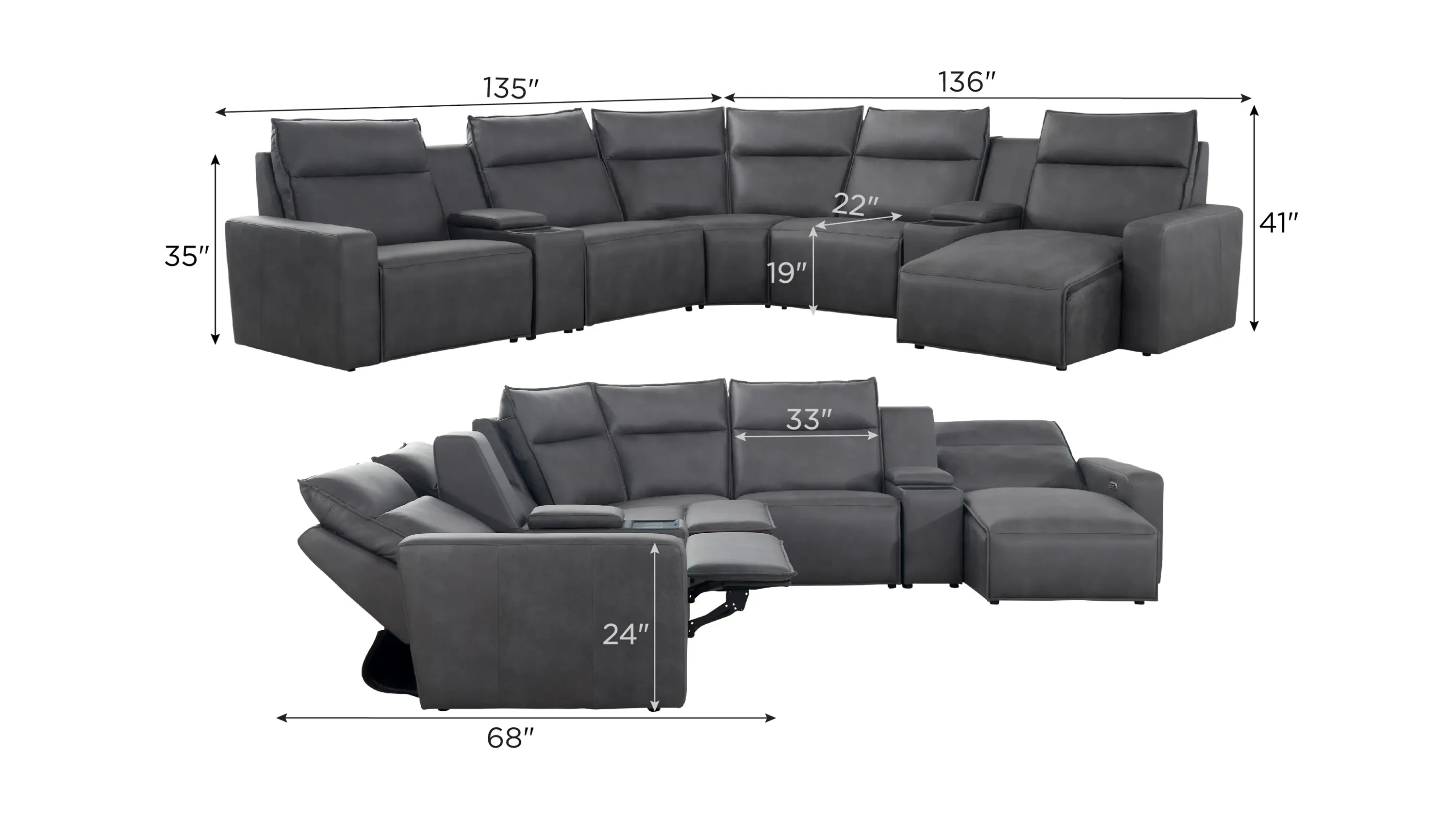 ModularTwo 7-pc. Power Sectional w/ Power Headrest | Raymour