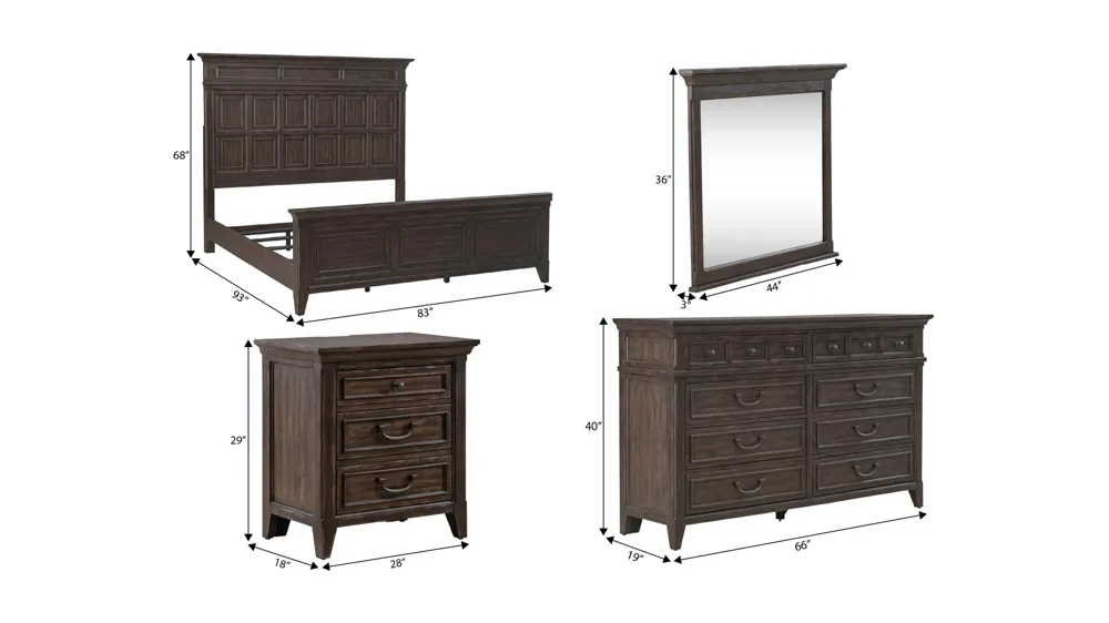 Paradise Valley 4-pc. Bedroom Set Dimensions