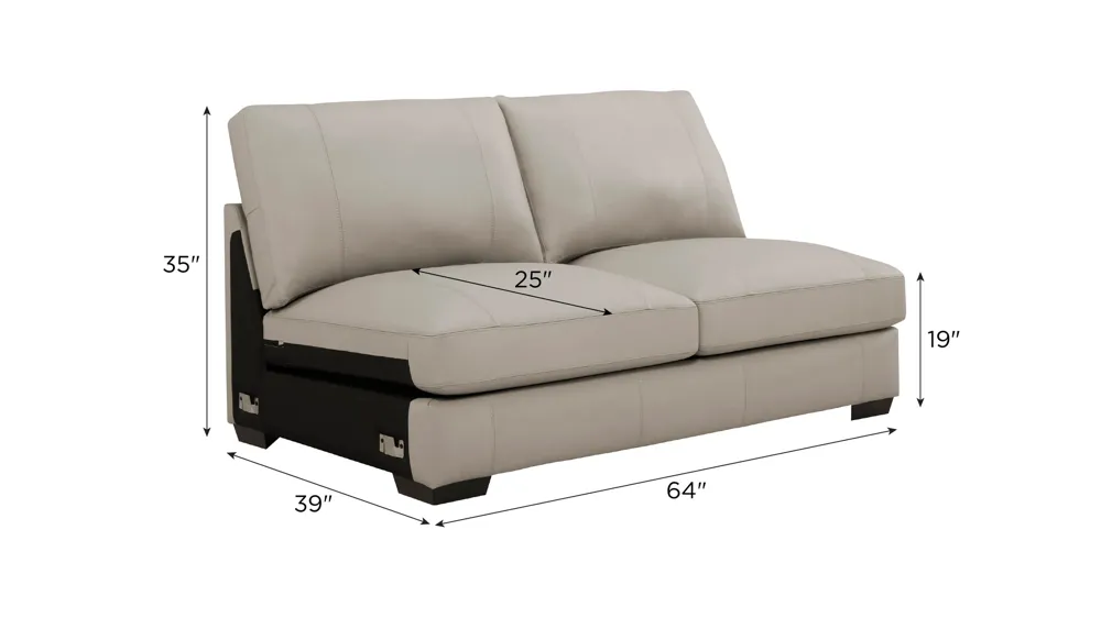 Oaklynn Leather Armless Loveseat Dimensions