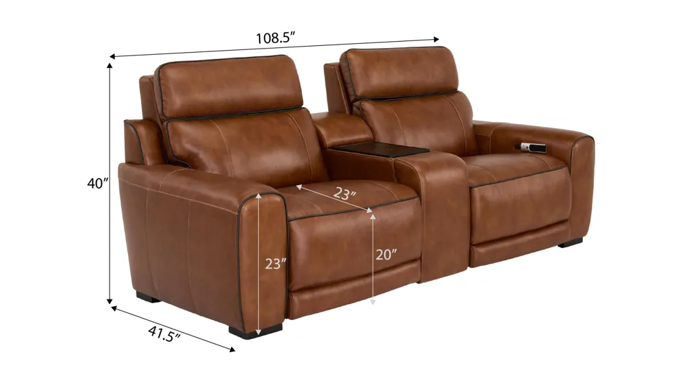 Titan 3-pc. Triple Power Leather Sectional w/ Immersive Entertainment, Heat & Massage Dimensions