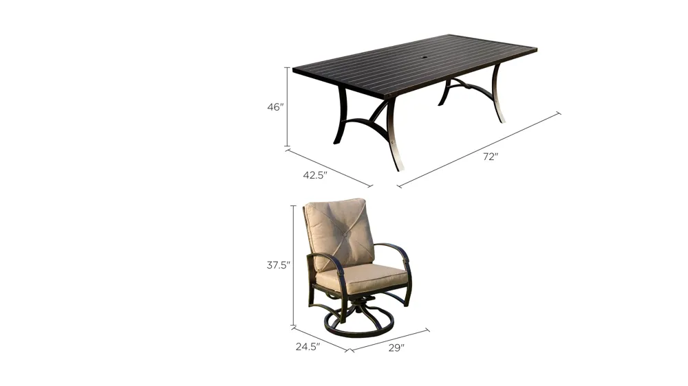 Valencia 7-pc. Swivel Outdoor Dining Set Dimensions