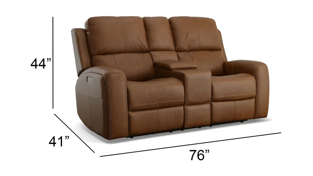 Linden Leather Power Reclining Loveseat with Console with Power Headrest and Lumbar Dimensions