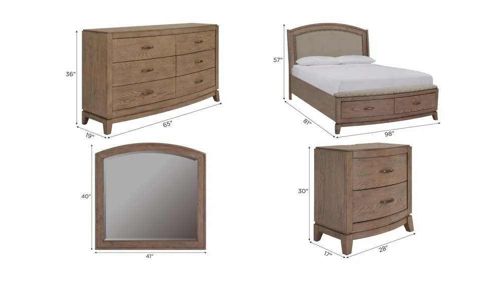 Coralie 4-pc. Upholstered Storage Bedroom Set Dimensions
