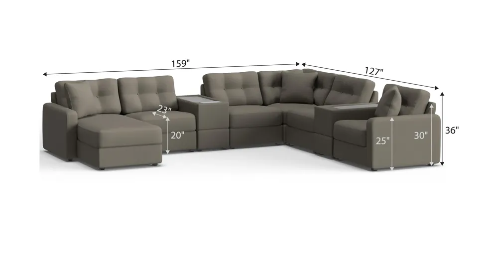 ModularOne 8-pc. Sectional w/One Power Console Dimensions