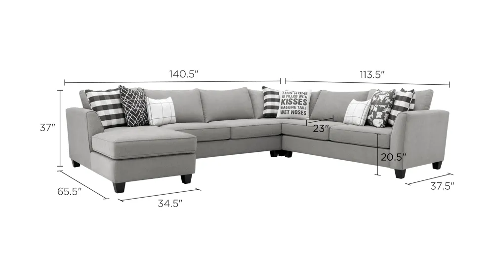 Daine 4-pc. Sectional Sofa Dimensions