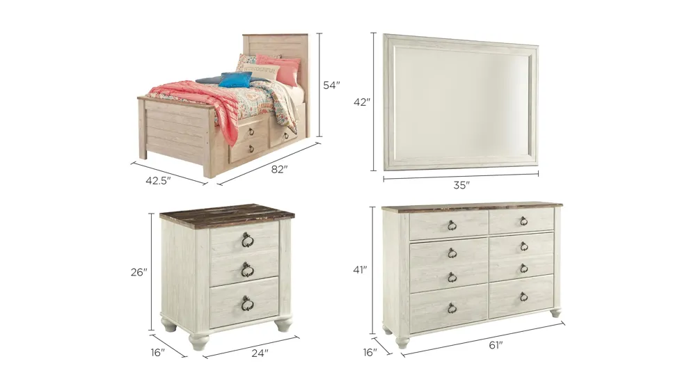 Collingwood 4-pc. Storage Bedroom Set Dimensions