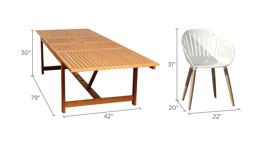 Amazonia Outdoor 9-pc. Rectangular Patio Dining Table Set w/ Eucalyptus Chairs Dimensions