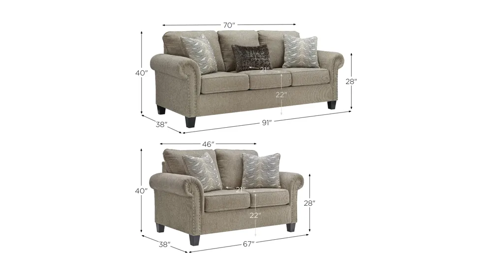 Cordan Chenille Sofa & Loveseat Set Dimensions