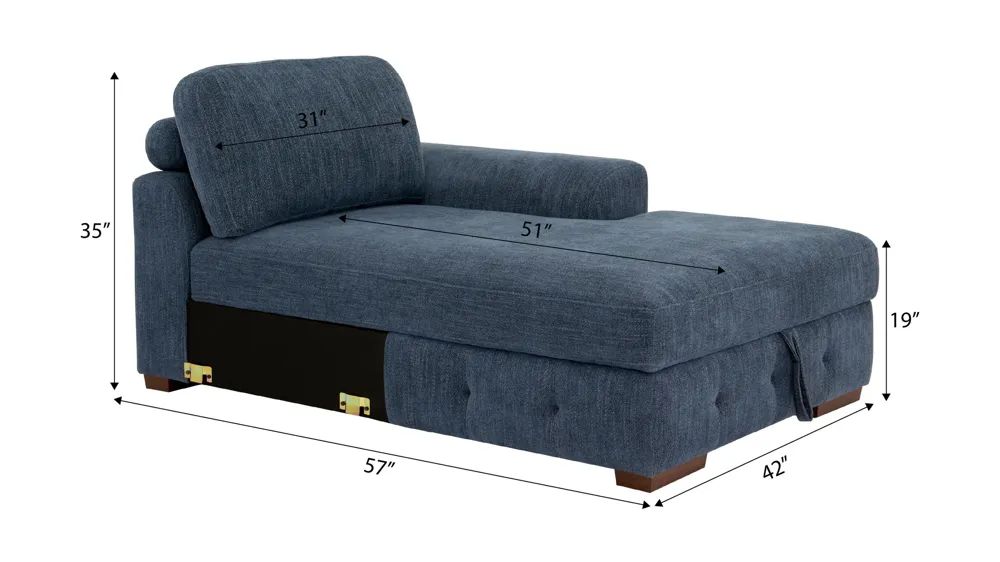 Dolman Right Arm Facing Chaise with Storage Dimensions
