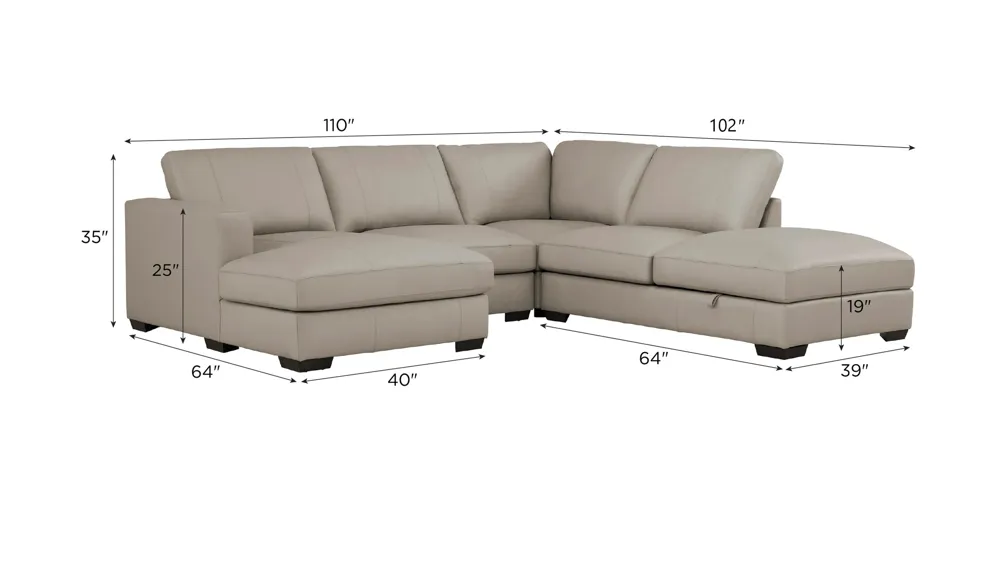 Oaklynn Leather 4-pc. Sectional Dimensions