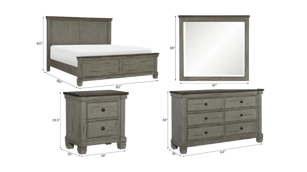 Andover 4-pc Bedroom Set Dimensions