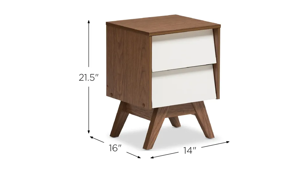Hildon Wood 2-Drawer Storage Nightstand Dimensions