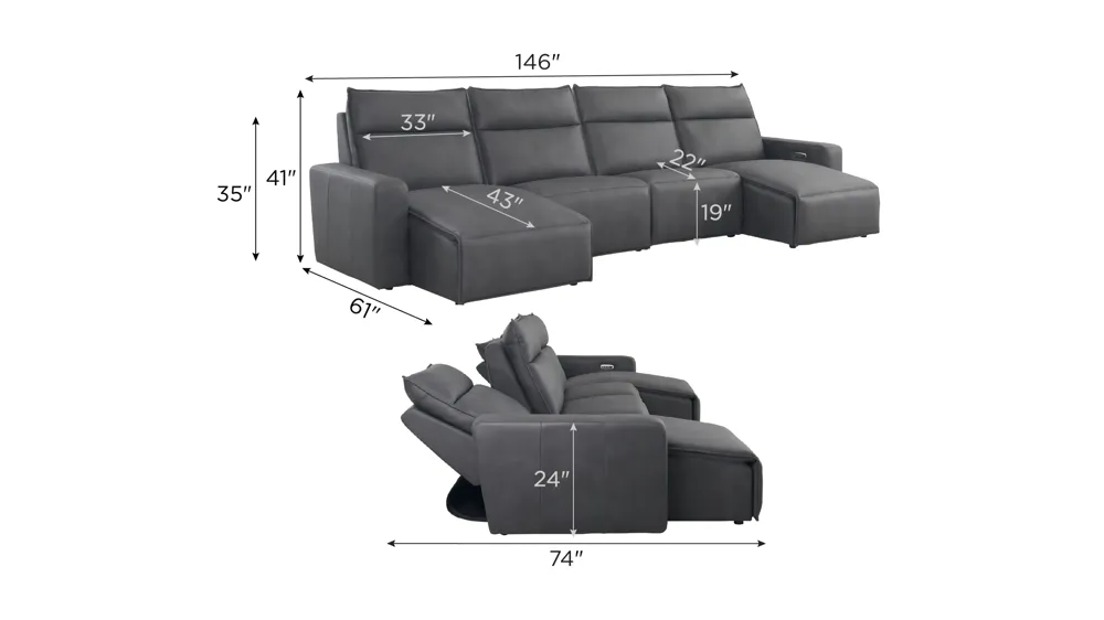 ModularTwo 4-pc. Dual Power Sectional Dimensions