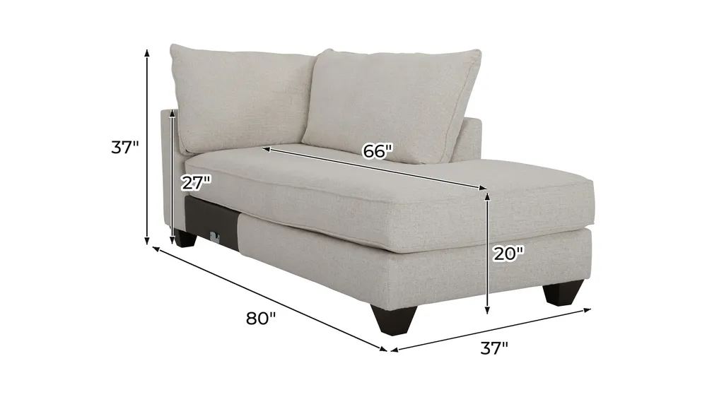 Jaden Right Arm Facing Chaise Dimensions