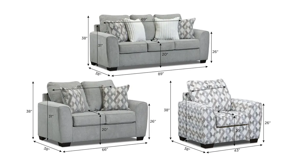 Damien Living Room Set Dimensions
