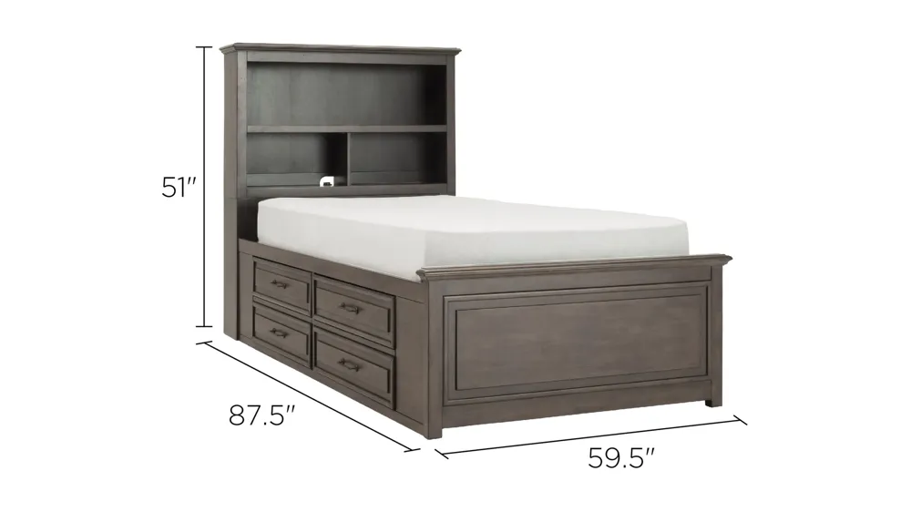 Kieran Platform Bookcase Bed w/ 1-Side Storage Dimensions