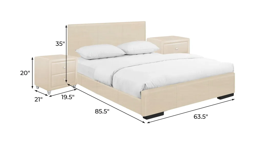 Hindes Platform Bed with 2 Nightstands Dimensions