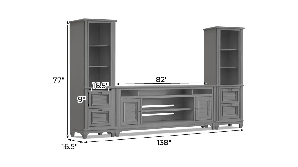 Cape Town 3-pc. 82" Entertainment Wall Dimensions