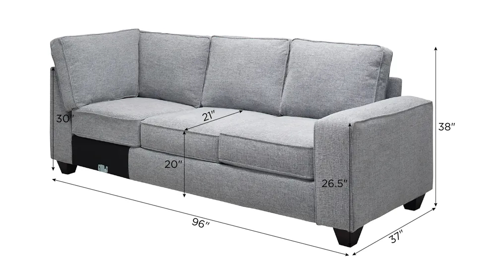 Alston Right Arm Facing Sofa w/Return Dimensions