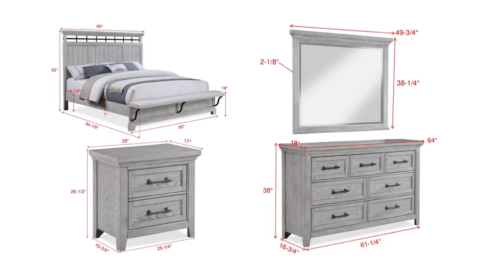 Beckett 4-pc. Bedroom Set Dimensions
