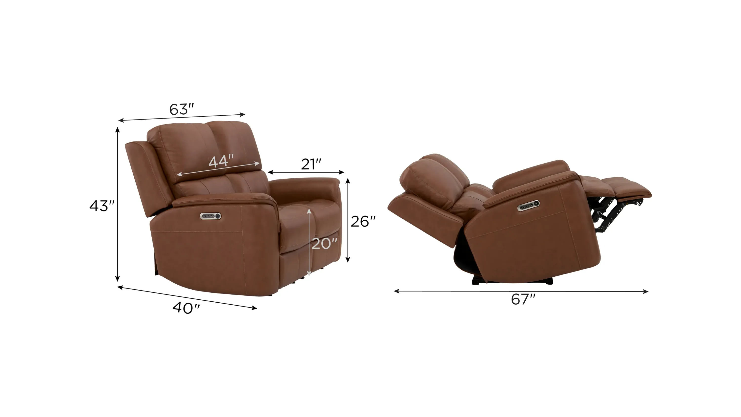 Henrick Triple Power Leather Loveseat | Raymour & Flanigan