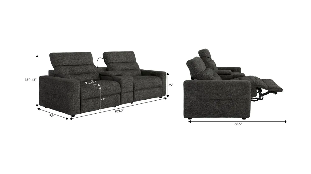 Bradbury 3-pc. Dual Power Console Loveseat Dimensions