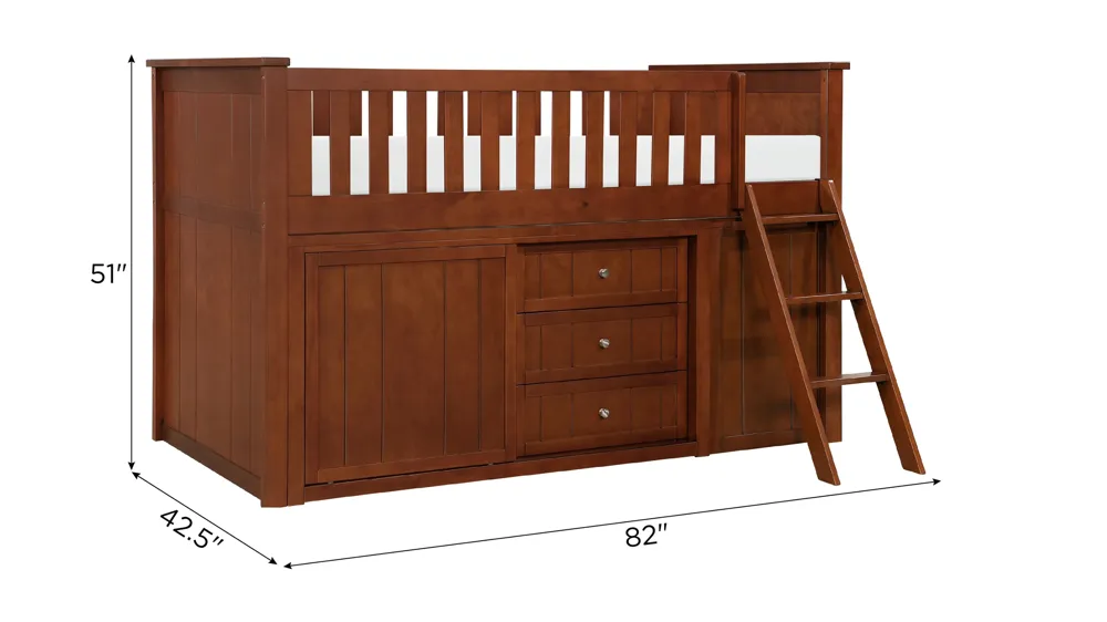 Belisar Low Loft Bunk with Bookcase and Dresser Dimensions