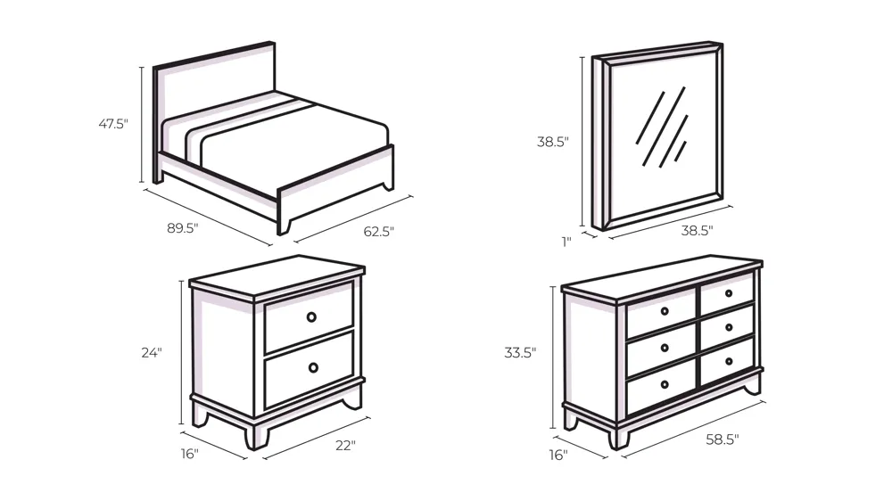 Louis Phillip 4-pc. Bedroom Set Dimensions