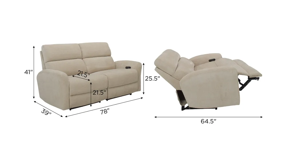 Fletcher 2-pc. Power Loveseat w/ Power Headrests Dimensions