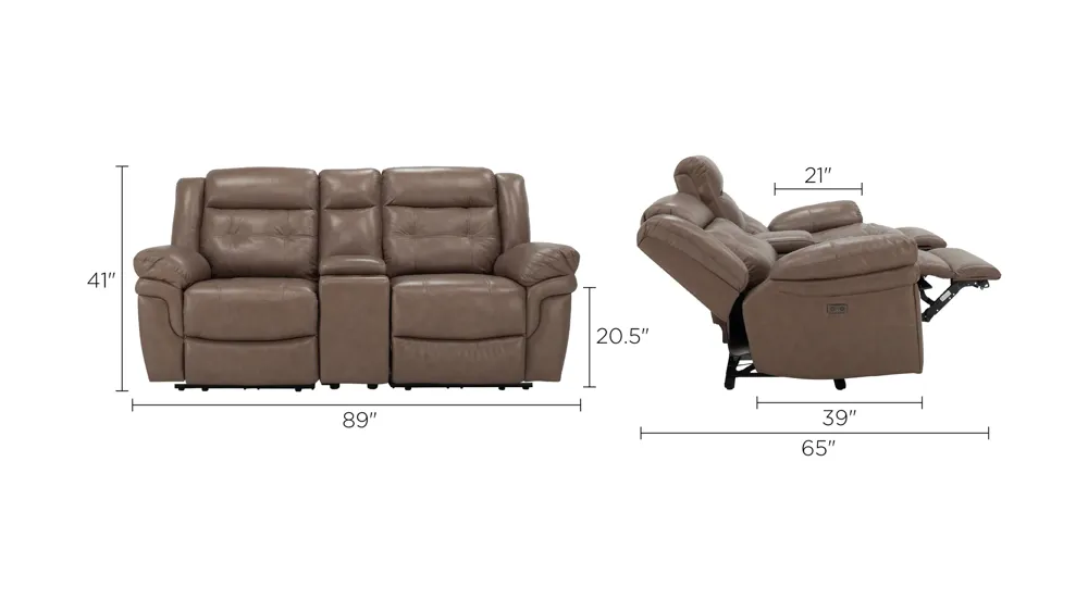 Gorton Leather Power Console Loveseat Dimensions