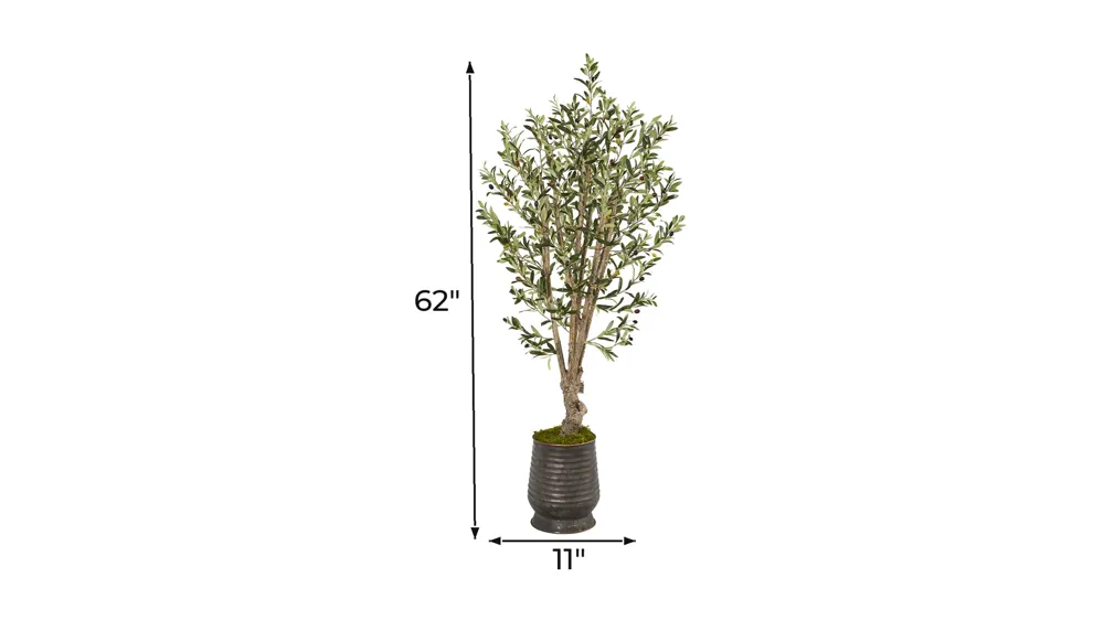 Olive Artificial Tree in Ribbed Metal Planter Dimensions