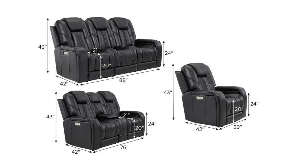 Starlight Triple Power Living Room Set Dimensions