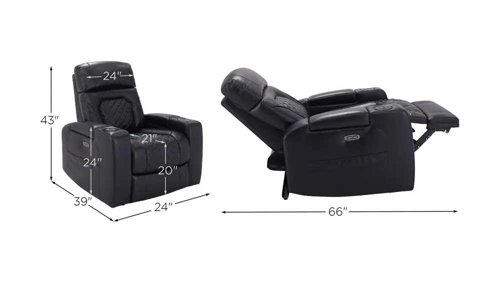 Jordyn Power Recliner w/ Lights Dimensions