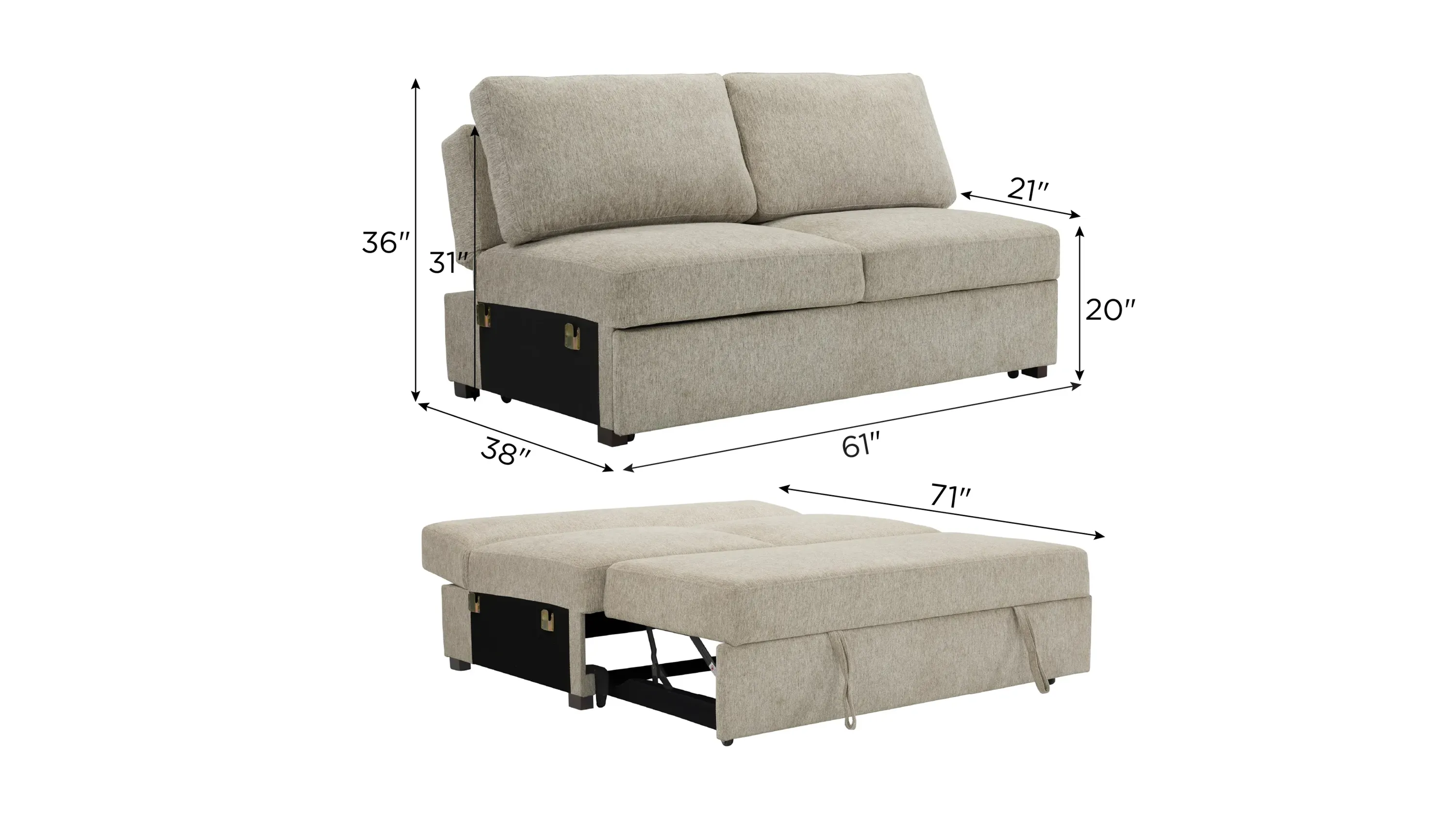 Juniper Armless Klik Klak Loveseat w/ Pop Up Sleeper | Raymour