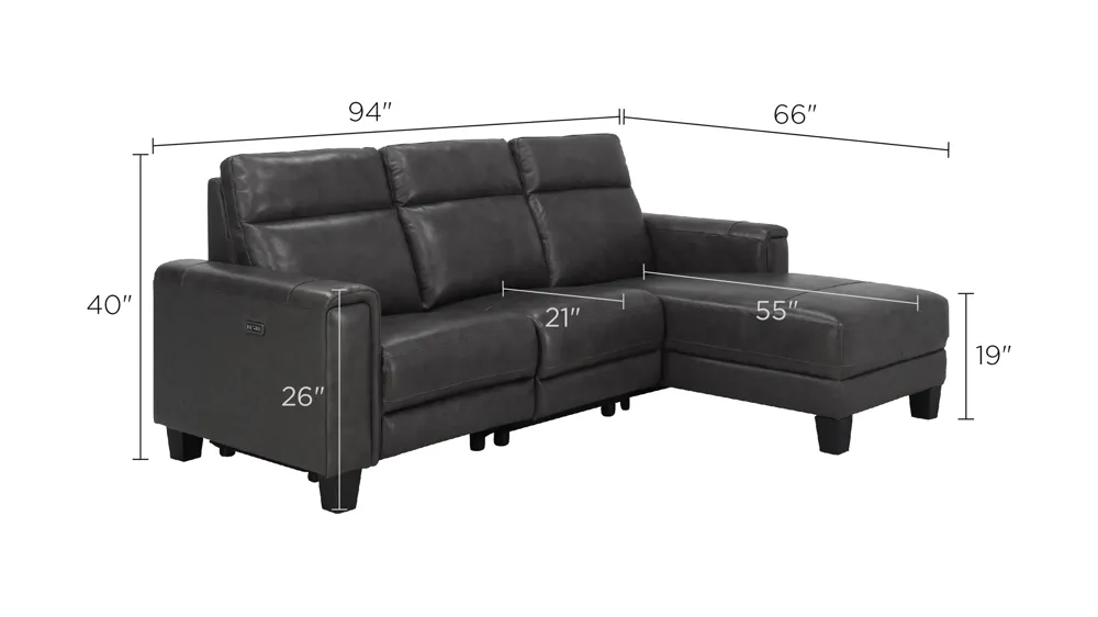 Ace 3-pc. Power Sectional Dimensions