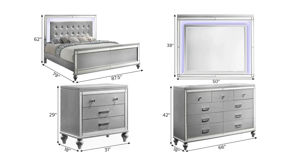 Valentino 4-pc. Bedroom Set Dimensions