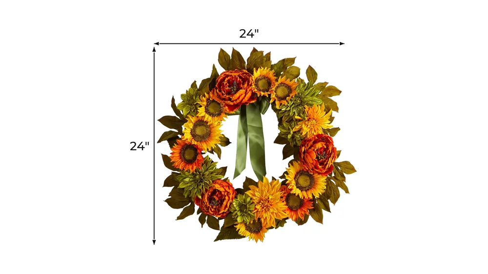 Crisp 24" Peony and Sunflower Wreath Dimensions