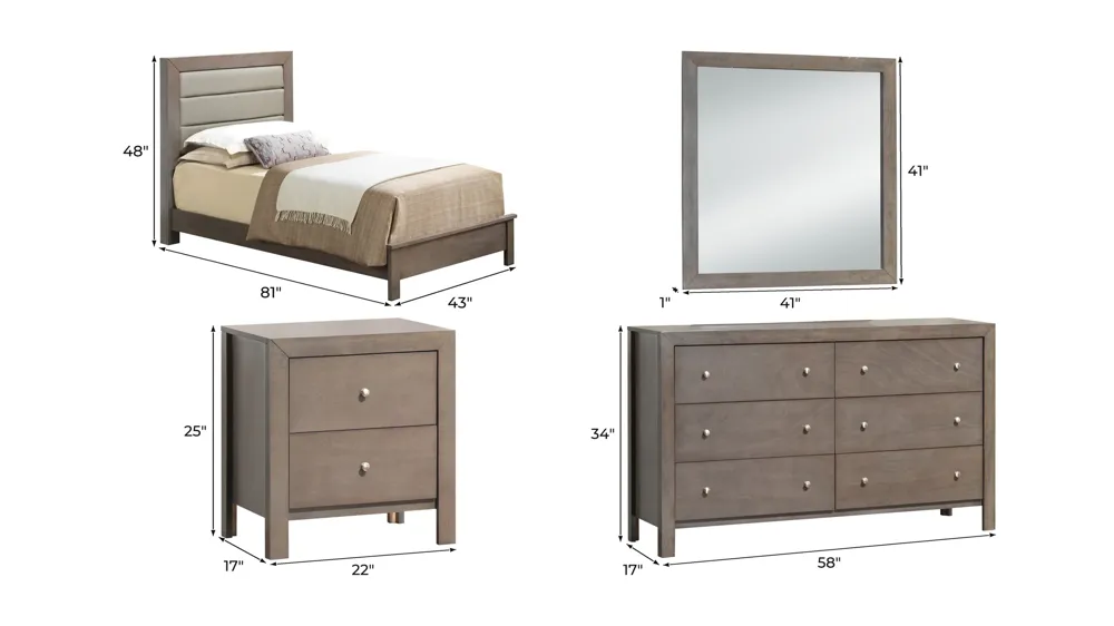 Burlington 4-pc. Upholstered Bedroom Set Dimensions